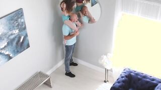 tiny teen climbs a tall man's big cock