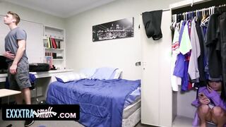 Tiny Slender Dark Haired Sneaks Inside Football Player's Dorm Room