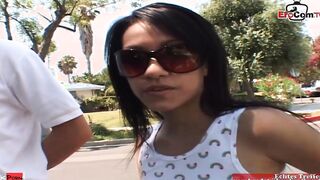 Slim ebony haired Latina Teen with small boobies picked up