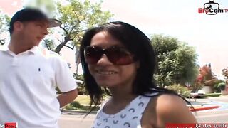 Slim ebony haired Latina Teen with small boobies picked up