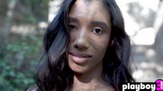 Big tits ebony MILF model posing naked