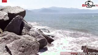German Tourist outdoors pick up mexican Latina at beach EROCOM