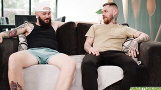 Old friends watching porn and jerkng off side by side
