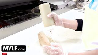 Mylf - Long Titties Blonde Milf Nina Elle Whips Her Biggest Hooters Out And Makes Young Stud Cover Them Into Cum