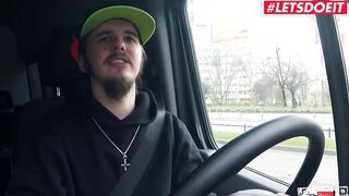 BUMSBUS - TATTOOED GERMAN WITH BIG TITTED BANGED! HARD IN THE BACKSEAT - LETSDOEIT