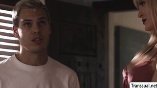 Cute dude bareback fucks friends shemale girlfriend