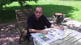 Modern babe fucked by senior in the back yard