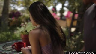 Slutty 21yo bae fucked outdoor by big white dick fucker