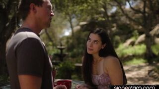 Slutty 21yo bae fucked outdoor by big white dick fucker
