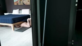 Busty stepdaughter stuck under the bed