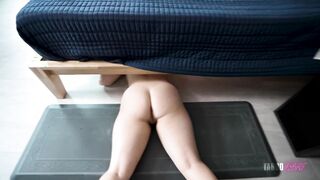Busty stepdaughter stuck under the bed