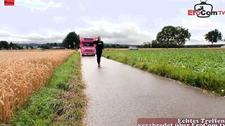 Erotic dark haired Joggerin wanna banged! with the Dude inside the camper van