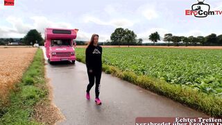 Erotic dark haired Joggerin wanna banged! with the Dude inside the camper van