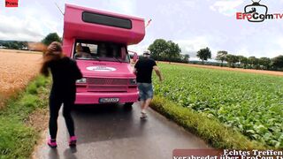 Erotic dark haired Joggerin wanna banged! with the Dude inside the camper van