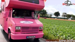 Erotic dark haired Joggerin wanna banged! with the Dude inside the camper van