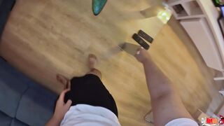 Stepmom comes on the sofa to her stepson to relax, but he starts to stick his dick in