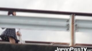Schoolgirls from Japan peeing while taking a hike