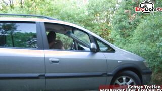 German chubby huge natural titted older cougar fucks outdoors