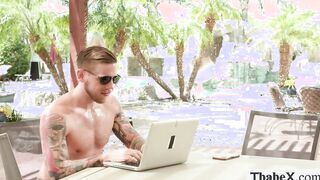 Busty trans enjoys big dick in the pool