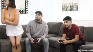 My friend doesnt notice his girlfriend fucking with me
