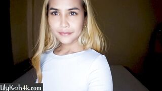 Wet Asian teen masturbated after posing