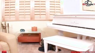 Blonde skank with natural jugs getting a cumhsot on her