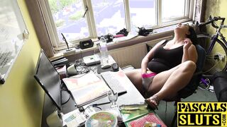 Hot big boobs brunette doing a dirty solo masturbation