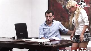 spanish blonde secretary MILF seduced on office