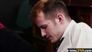 CFNM schoolgirls cocksucking a bound up submissive