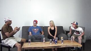 Young guy jerked off by irresistible women jizzes