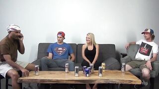 Young guy jerked off by irresistible women jizzes