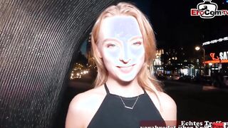 Cute german blonde Teenie with small boobs at a real