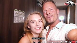 Cute german blonde Teenie with small boobs at a real