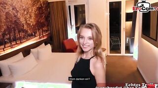 Cute german blonde Teenie with small boobs at a real