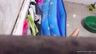 Asian stepdaughter spied in the bathhouse