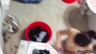 Asian stepdaughter spied in the bathhouse