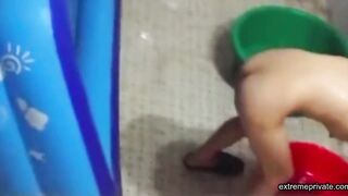 Asian stepdaughter spied in the bathhouse