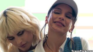 April Olsen teasing Lucy Hart as she teach her