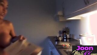 Big ass Asian teen posed while cooking