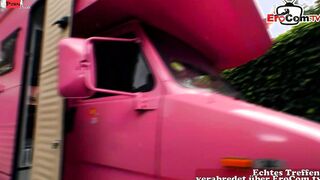 Slim German blone skank fucks outdoors