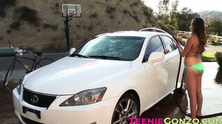 Zoey Foxx and Bailey Bae bang hard on a car they had washed