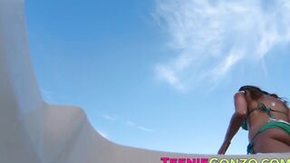 Zoey Foxx and Bailey Bae bang hard on a car they had washed