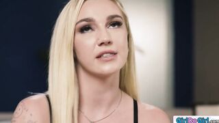 Busty blonde seduces her angels into sex