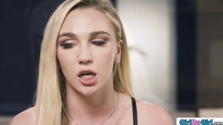 Busty blonde seduces her angels into sex