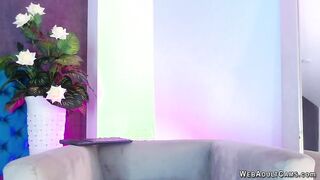Latina strips thin panties and masturbates on webcam