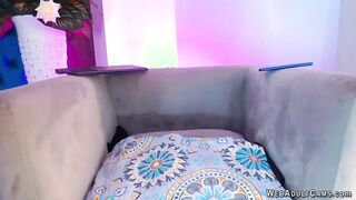 Latina strips thin panties and masturbates on webcam
