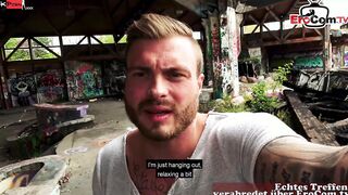 Tattooed German Cougar with long silicone titties got all her holes pounded public pov