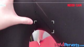 English redhead in hot pants pleasures nerd with fellatio