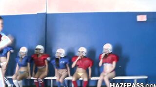 Frat girl dominates young lesbian chicks into hot foursome