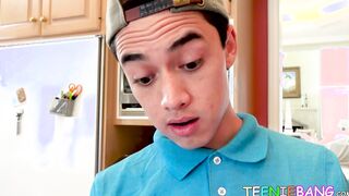 Cute young babe blows stepbros cock and takes it from behind